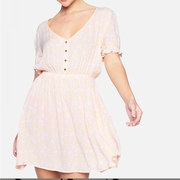 HURLEY Peasant mini Dress liberty floral Tropical Peach cottagecore pastels - Picture 1 of 11